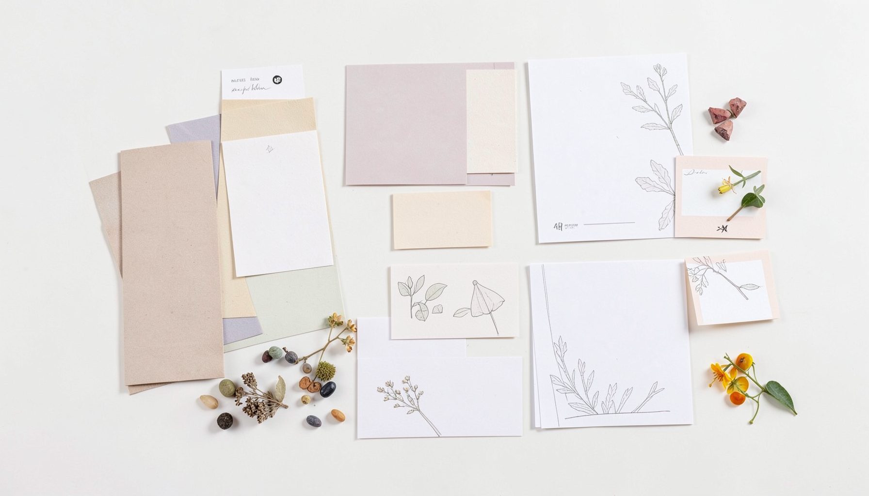 Materiales descargables ordenados sobre una superficie clara, con tarjetas, láminas y pequeños elementos naturales en tonos suaves.